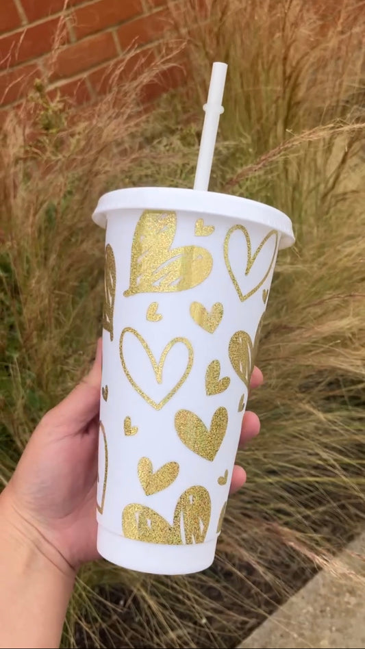 Gold Love Heart 24oz Cold Cup