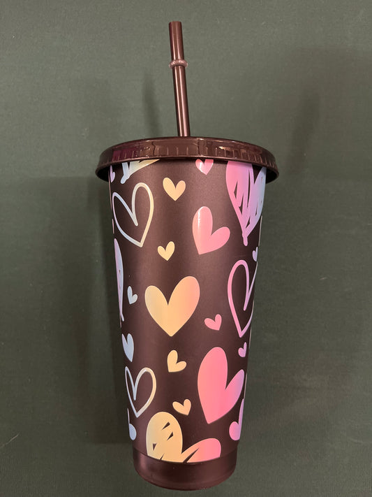 24oz Multicolour Hearts Cold Cup