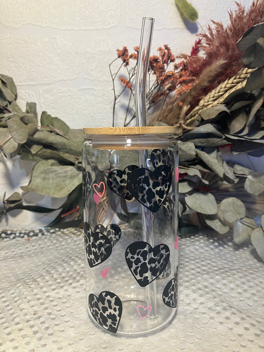 Leopard Print Heart 16oz Libbey Glass