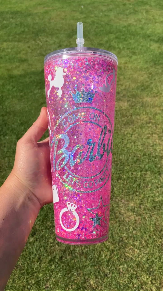 Pink girly 24oz Snowglobe Tumbler